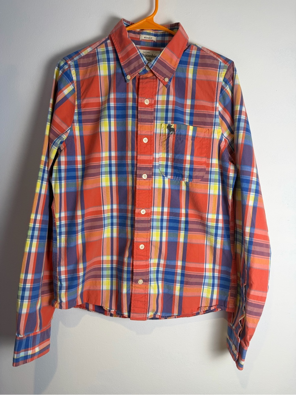 Abercrombie & Fitch Orange, Blue & Yellow Plaid Button-Down Shirt - Men